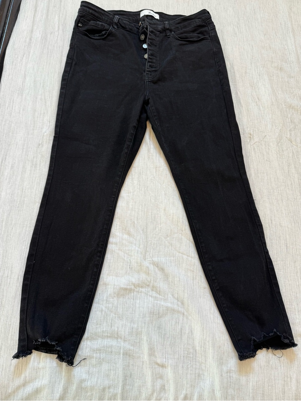 KanCan Black High-Rise Ankle Skinny Jeans with Frayed Hem